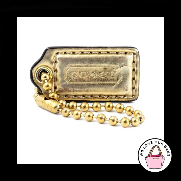Coach Accessories - 1.5" Small COACH Gold MIRRORED LEATHER Brass Key Fob Bag Charm Keychain Hang Tag